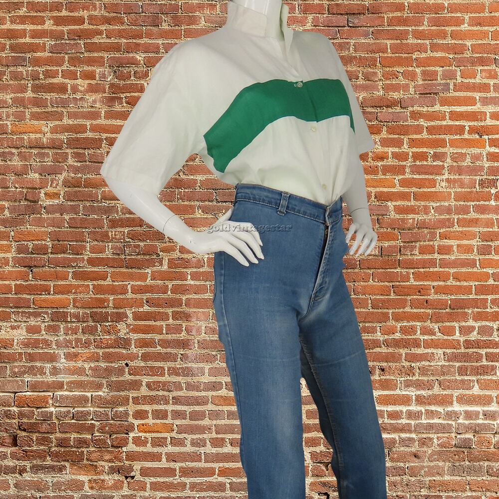 Vintage Green Flag Button Top XL, Chic Casual Street Style
